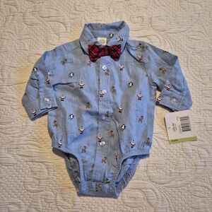 Little Me boys size 3 months santa & friends design diaper shirt long sleeve NWT